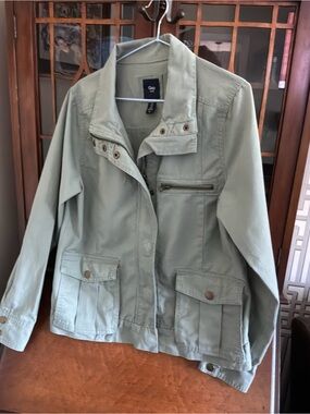 GAP Women's Utility Military Jacket Light blue Cargo Moto medium
